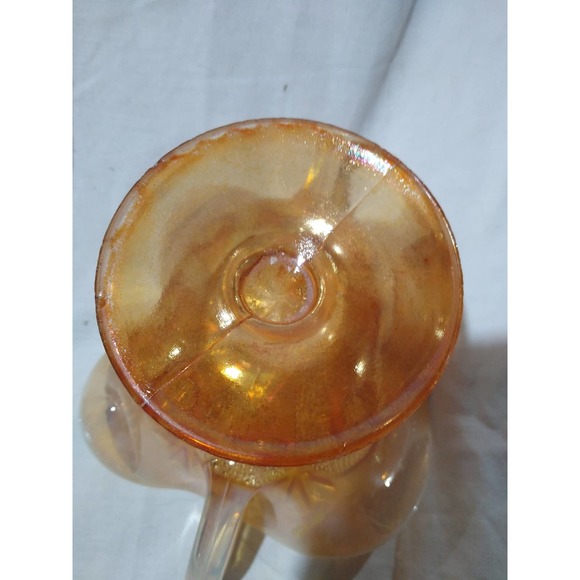 Dugan peach marigold question mark carnival glass footed bon bon with handles - Picture 7 of 7